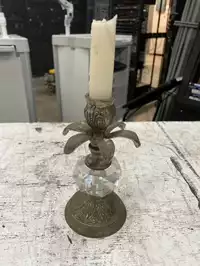 Image of Antique Candlestick Holder W/ Crystal