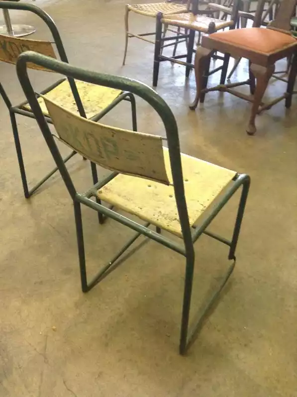 Image of Antique Green And White Metal Chair