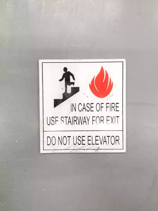 Image of "In Case Of Fire" Elevator Sign