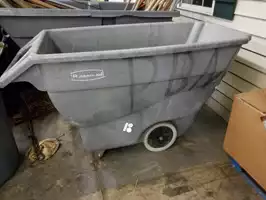 Image of Gray Rubbermaid Rolling Dumpster