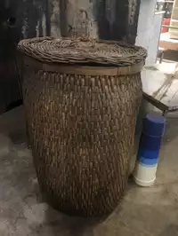 Image of Large Woven Grain Basket With Lid