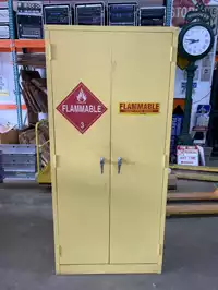Image of Yellow Cabinet With Flammable Stickers