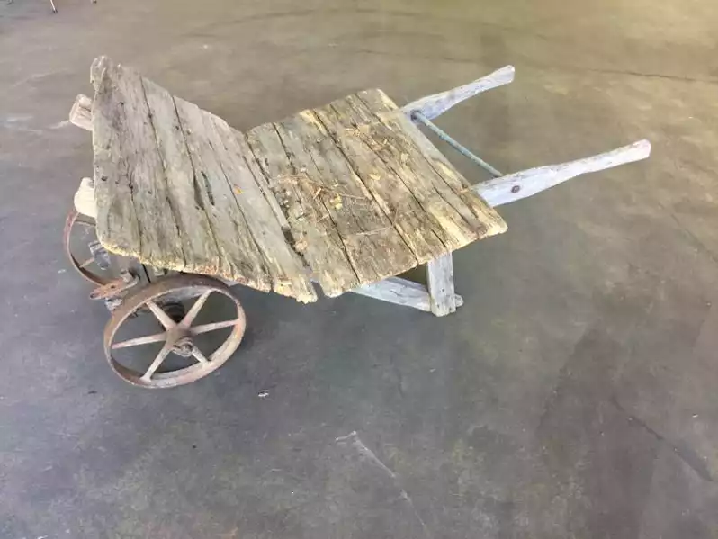 Image of Antique Slat Board Wheel Barrow