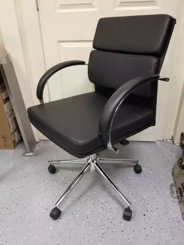 Image of Black Leather And Chrome Desk Chair