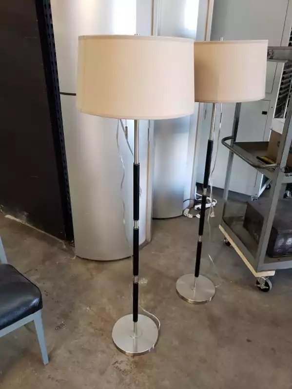 Image of Black Leather And Ss Floor Lamp